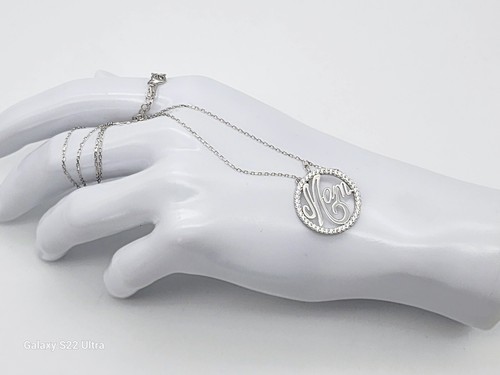 STERLING SILVER ROUND MOM W/CRYSTALS NEW PENDANT ADJ. 16" TO 17.5" CH. & GIFTBOX - Picture 2 of 6