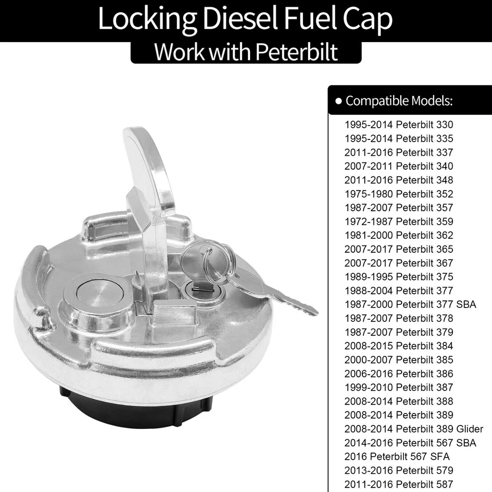 2x 4" Locking Diesel Fuel Cap for 1972-17 Peterbilt 330-587 Trucks 11-04859-200 - Image 2 of 4