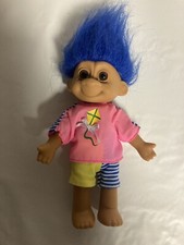 Russ Troll Doll 7  blue Hair Brown Eyes - VINTAGE
