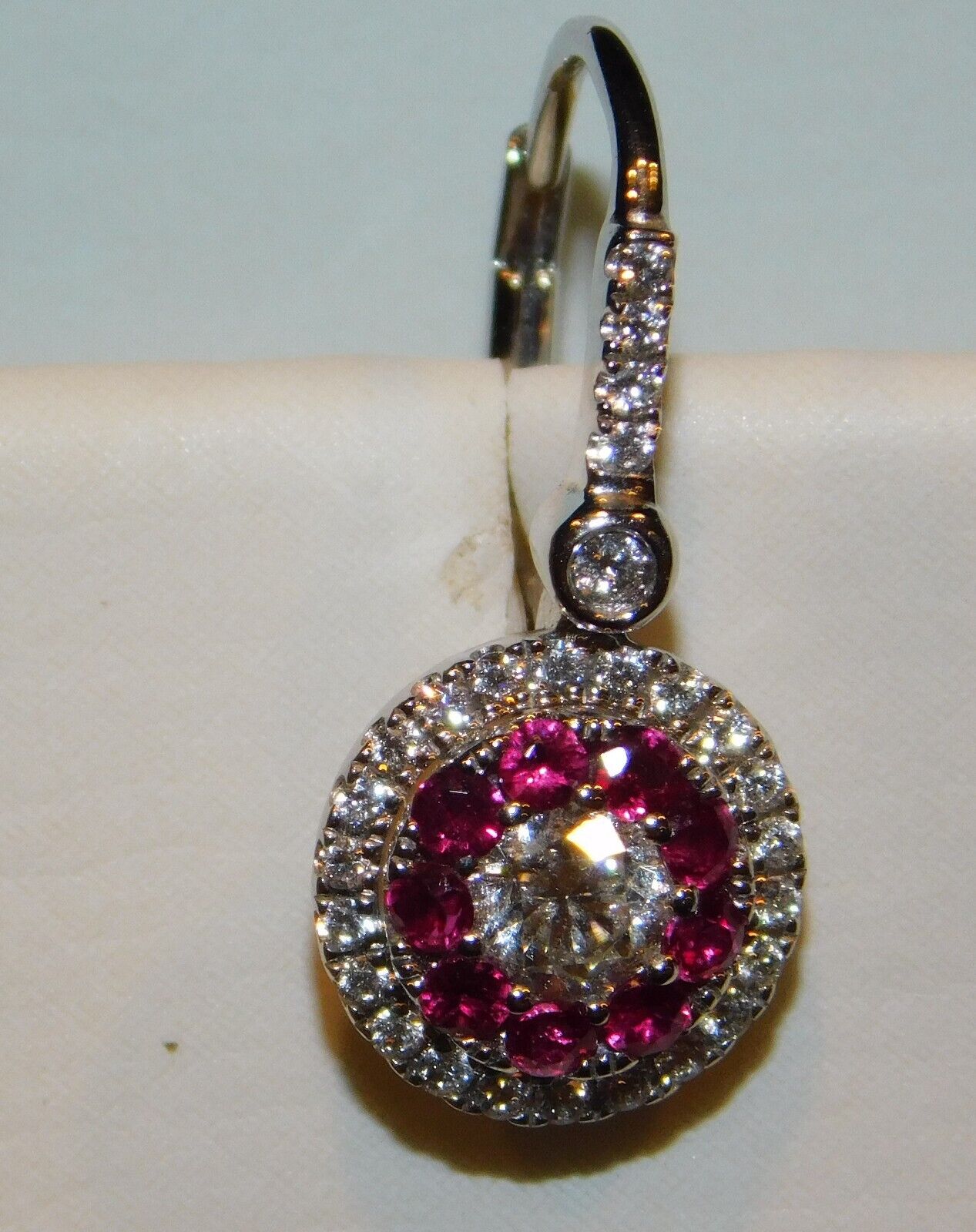 GENUINE 14K WHITE GOLD RUBY AND DIAMOND LEVER BAC… - image 3