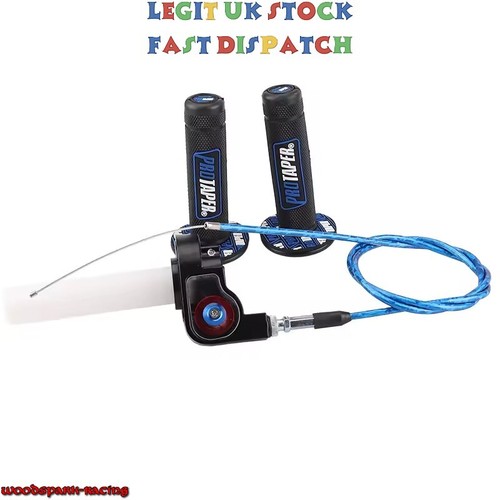 Pit Bike New 1/4 Turn Quick Action Throttle Blue Taper Grips & Throttle Cable - Picture 2 of 2