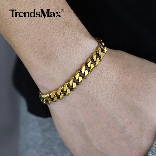 3/5/7/9/11mm Men's Gold Plated Stainless Steel Bracelet Curb Cuban Link Chain - Bild 7 von 13