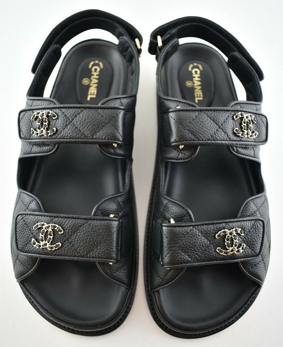 Chanel REV Black Caviar Gold CC Logo Mule Slide Strap Flat Chanel REV Black Caviar Gold CC Logo Mule Slide Strap Flat