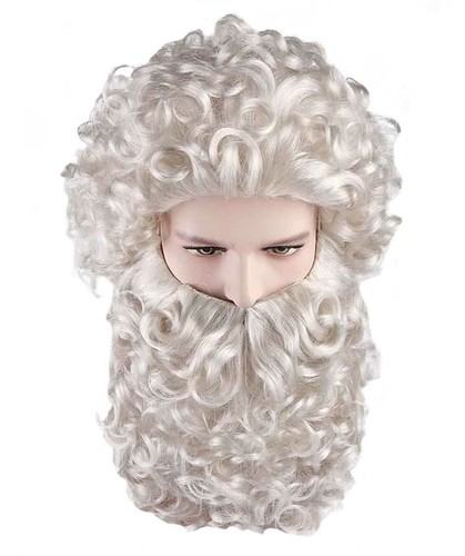 Adult Christmas Party Xmas Santa Claus White Curly Wig&Beard Set Hair HX-010A - Picture 7 of 9