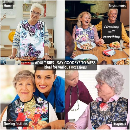 2 Pcs Adult Bibs for Women, Adult Bibs for Special Needs Adults for Eating, Wate - Picture 3 of 6