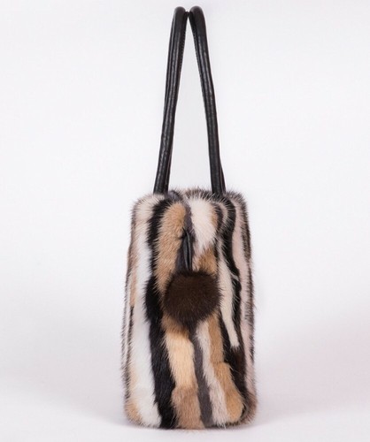  Women's Fashion Stripe 100% Mink Fur Bag Women Handbags Evening Bags NEW - Picture 5 of 11