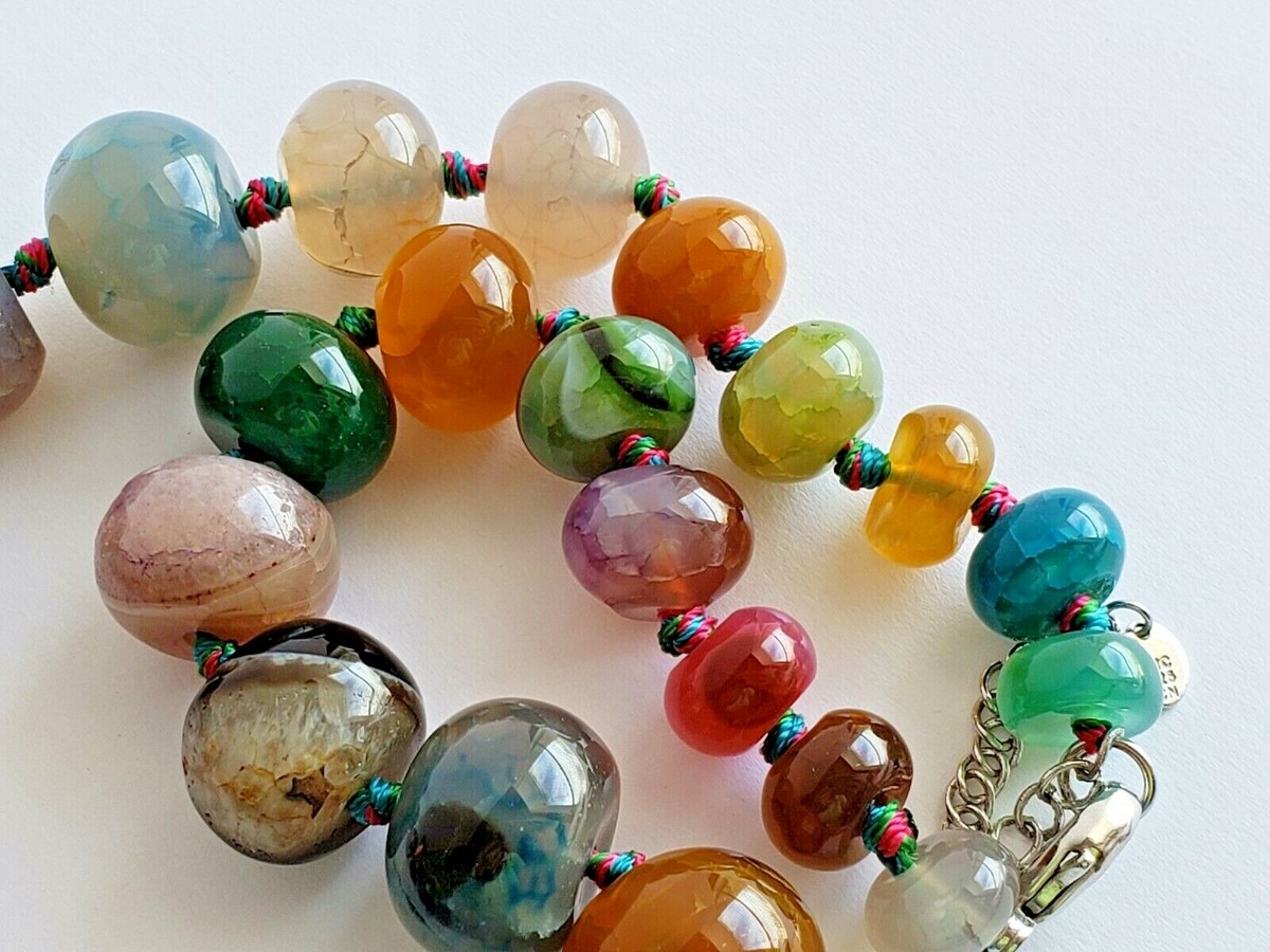 Vintage Lucas Lameth Multi-Color Agate Stone Beaded Necklace