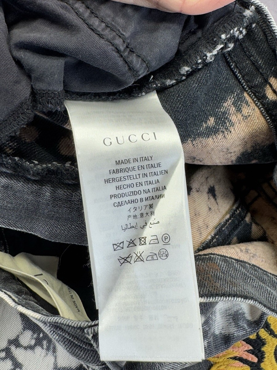 Gucci Tiger Flower Embroidery Bleach Denim Women's High Waist