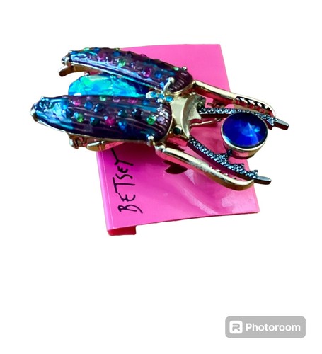 Betsy Johnson Beetle Opal Brooch Pin - Picture 3 of 8