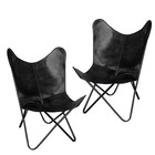 2pcs Black Buffalo Leather Butterfly Chair Folding Comfortable Relaxing Armchair
