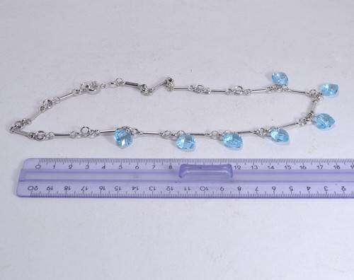 COLLANA ARGENTO 925 TUBICINI CON CUORI DI TOPAZIO AZZURRO 12 mm AGLN 0248 - Foto 3 di 3