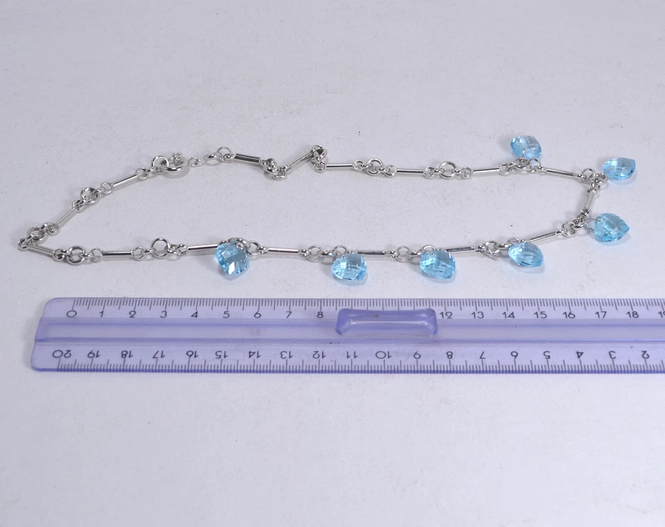 COLLANA ARGENTO 925 TUBICINI CON CUORI DI TOPAZIO AZZURRO 12 mm AGLN 0248 - Immagine 3 di 3