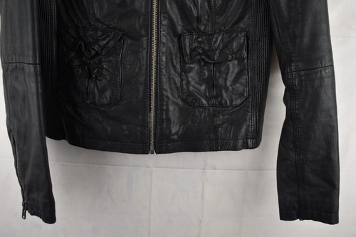 Superdry Womans Black Leather Jacket Biker Size M Collared Casual Rock - Picture 3 of 8