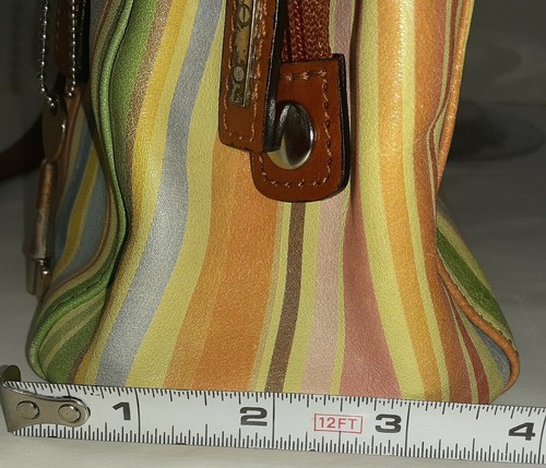Fossil Y2K Stiped Light Rainbow Color Colorblock Leather Barrel Baguette Handbag - Picture 9 of 12
