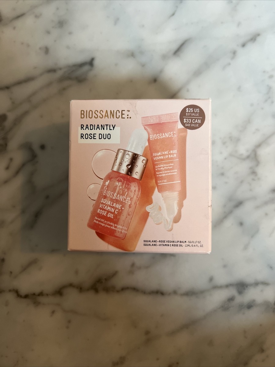 Biossance Radiantly Rose Duo Mini Vitamin C Rose Oil &Lip Balm New