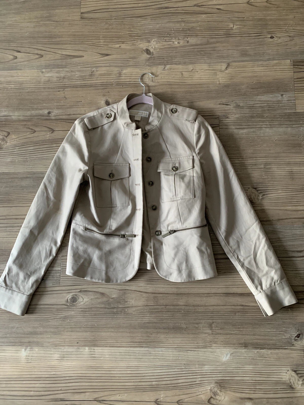 Giacca da donna beige Michael Kors taglia 6 cappotto manica lunga abbottonata
