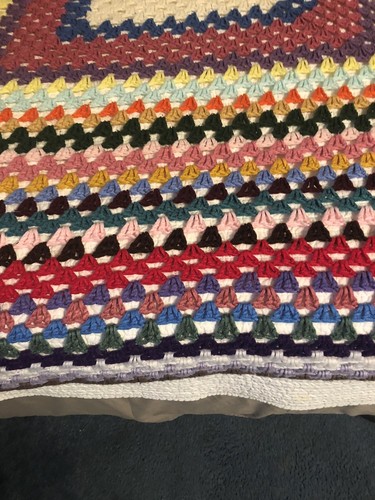 Vtg Granny Square Hand Crochet Afghan 70X70 Inches. Farmhouse Country Decor - Picture 5 of 10