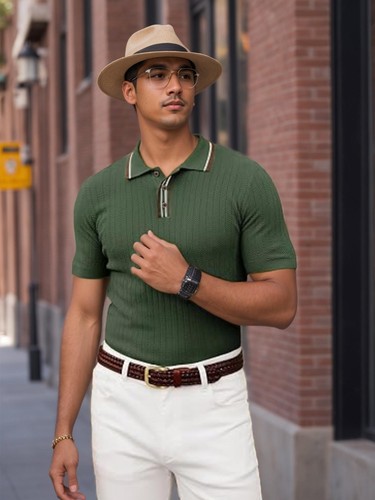Mens Knitted Shirts Short Sleeve Pullover Golf Polo T-Shirts NEW - Picture 4 of 14