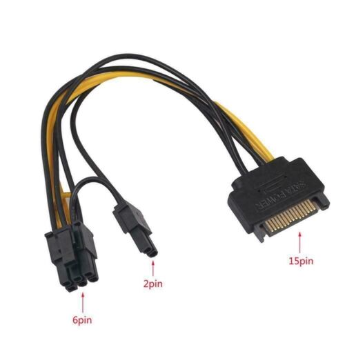 Cable de tarjeta de video macho VGA PCI-E PCI Express de 15 pines de alimentación SATA a 8 pines (6+2) - Imagen 2 de 7