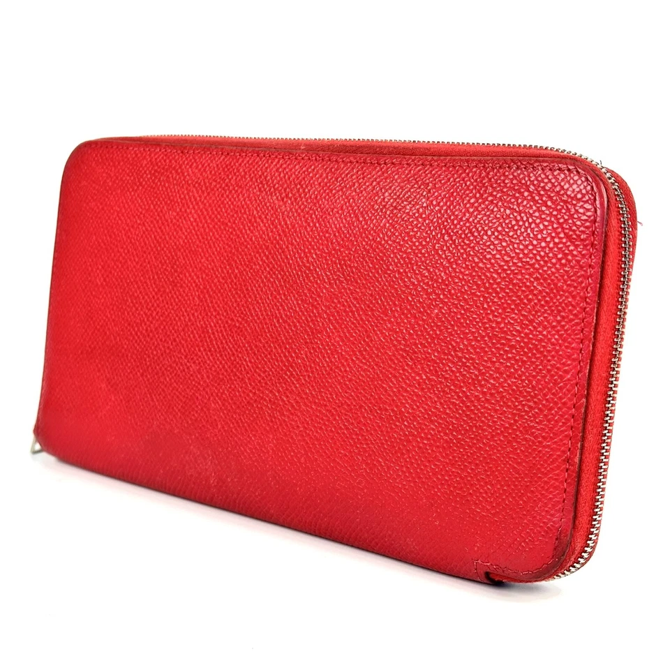 HERMES Cartera Larga de Cuero Azap Seda en Redonda Cremallera Cartera Roja Francia De Japón Foto 4 de 4