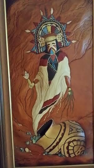 Leather Kachina Hand Tool Turquoise Painting Kull ooak Hopi Butterfly Girl sig - Picture 11 of 11