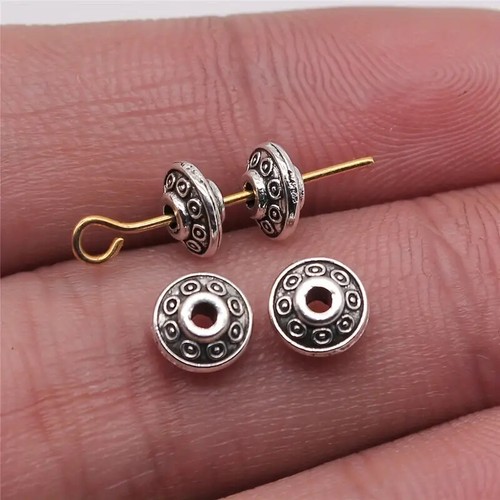 Dijes pequeños cuentas espaciadoras tono bronce oro plata tibetana de 7 mm 100 piezas A784 - Imagen 3 de 6