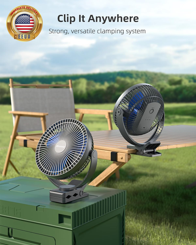 10000Mah Rechargeable Portable 8-Inch Clip-On Fan, USB Car Fan 4 Speeds, Sturdy - Picture 6 of 7