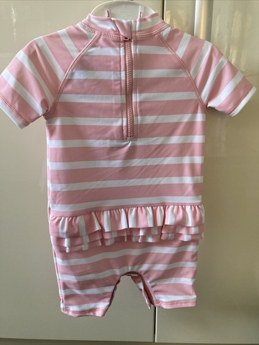 M&S Baby Girl Sun Smart Pink Sripe Swimsuit & Hat 3-6 Months UPF 50+ Brand NEW - Picture 4 of 6