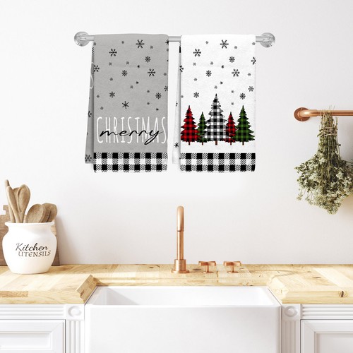 Juego de 2 toallas de cocina rojo verde árbol de Navidad, 18x26 pulgadas - Imagen 4 de 6