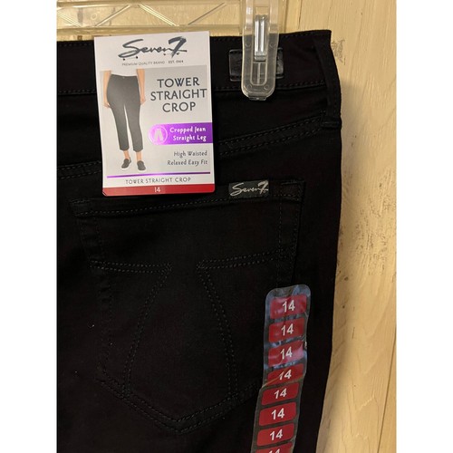 Seven7 Jeans Damen 14 schwarz Denim ausgefranst roher Saum kurz gerade Turm Bauch Con - Bild 9 von 10