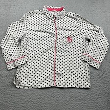 Victorias Secret Sleep Shirt Womens Medium White Polka Dot Button Up Night Wear