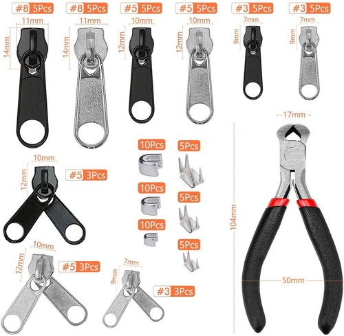 Zaleonline Riparazione Cerniera Lampo Kit di Riparazione Cursori per Cerniere.. - Foto 10 di 12