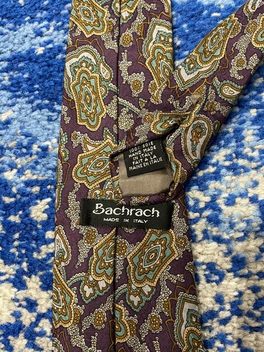 Corbata Bachrach Vintage Púrpura Espuma de Mar Verde Camel Gris Caqui Tonal Paisley - Imagen 4 de 4