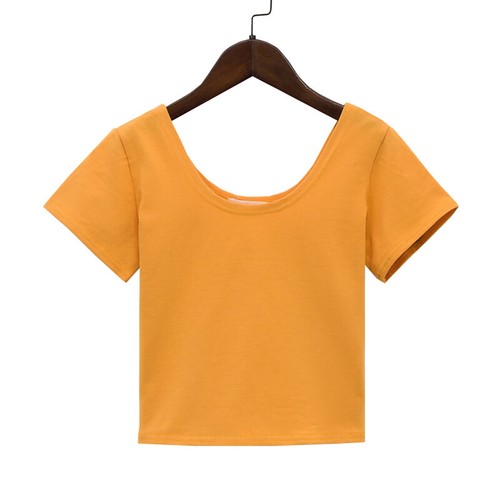 Fashion Women's Basic Scoop Neck Short Sleeve Crop Top T SHIRT Basic Fitted Tops - Picture 10 of 28