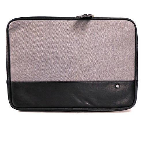 PKG -13.3 x 10in Padded Laptop Sleeve Grey Herringbone with Black Trim Case - Picture 1 of 6