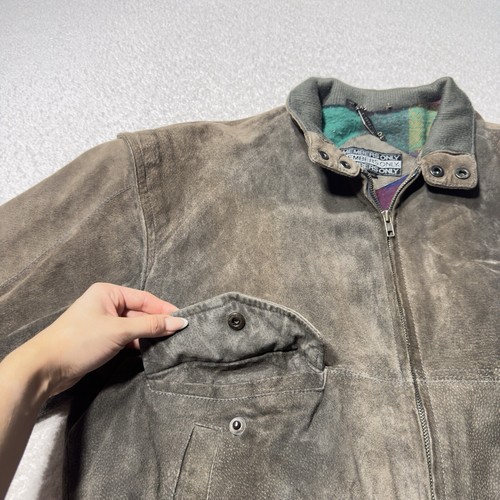 Members Only Mens Bomber Jacket Leather Suede Flannel Lined FullZip 80s Brown 42 - Picture 4 of 15