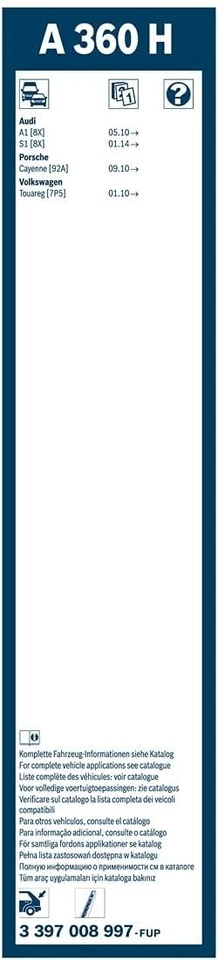 Limpiaparabrisas trasero A360H Bosch para VW con marco Audi Q5 Sportback SQ7 PHEV Foto 4 de 4