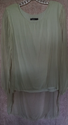 Alice Rinaldi 100% silk solid chalk white l/s blouse size Small - Picture 7 of 7