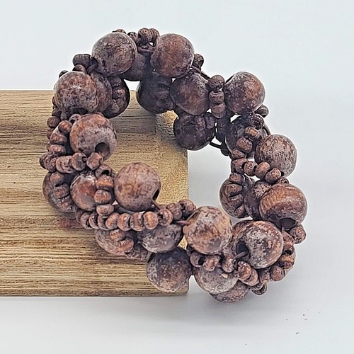 Distressed & Rustic Brown Wooden Beaded Stretch Bracelet - Picture 5 of 8