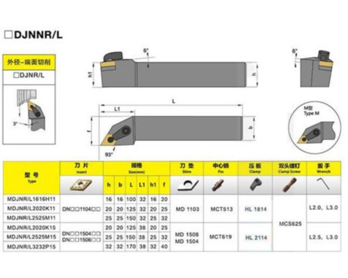 MDJNR 2525M15 Portautensili Tornitura Cilindrico Destro 25x150mm per Inserto DNMG1506 - Foto 3 di 4