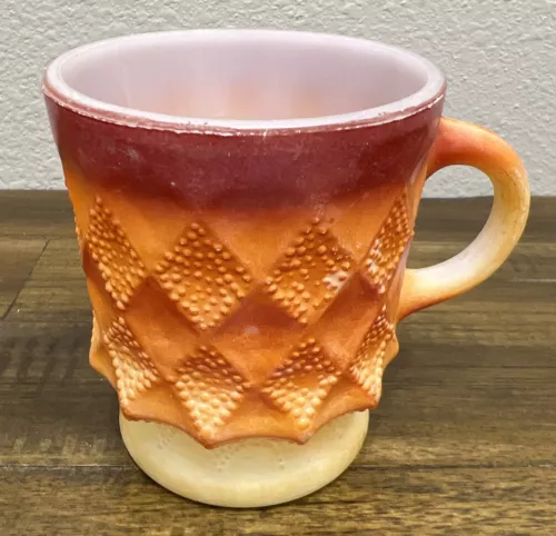 Vintage Fire King Anchor Hocking Orange Diamond Kimberly Coffee Mug Milk Glass
