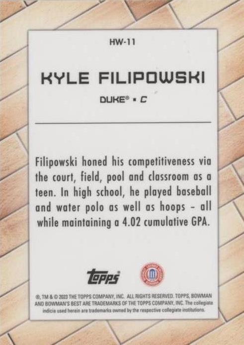2022-23 Bowman University Best - Kyle Filipowski #HW-11