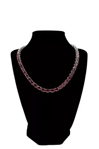 Alternate view of 22ct Oval Red Garnet Lab Created Tennis Necklace 14k White Gold Plated 18"