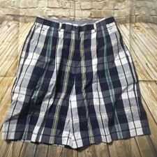 Vintage Pendleton Womens Size 8 Blue Yellow Plaid Cotton Pleated Shorts