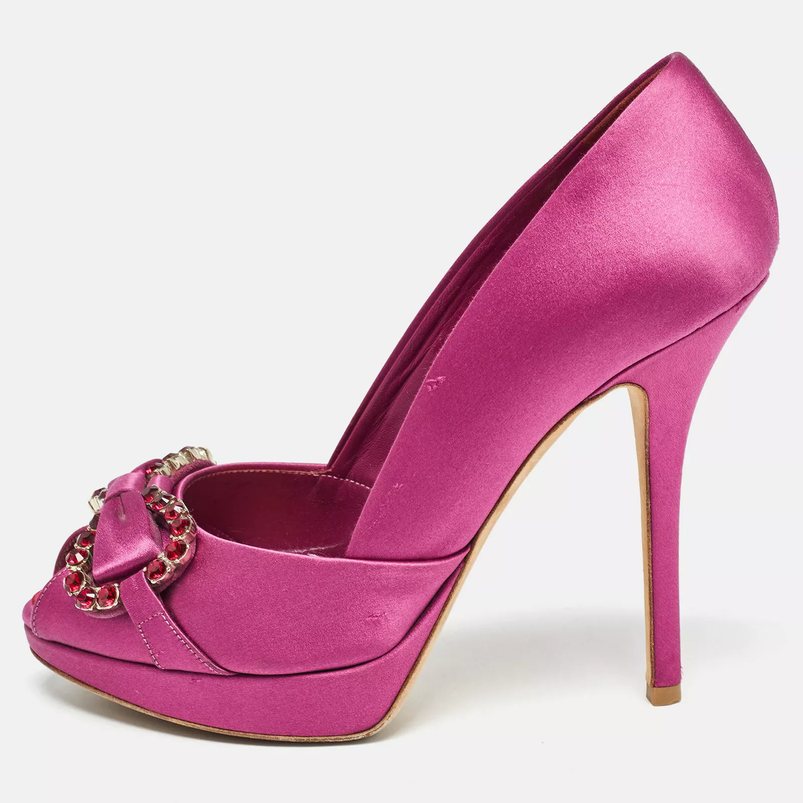 Escarpins bout ouvert Dior violet satin cristal orné nœud taille 38