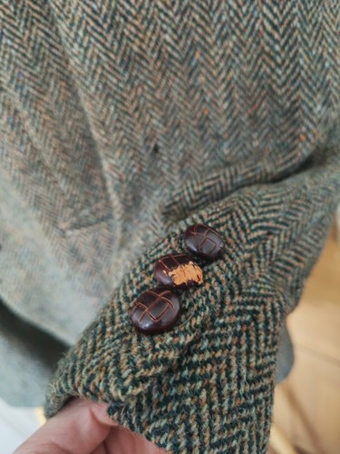 St. Michael Mens Harris Tweed Wool Jacket Size 42L Made in UK Herringbone Green - Picture 11 of 12
