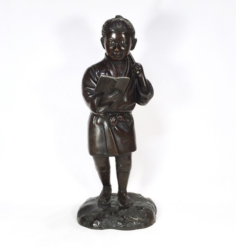 Ninomiya Sontoku Bronze Okimono, Signed Sculpture 1930s-40s Showa Japan 14” - Picture 2 of 12
