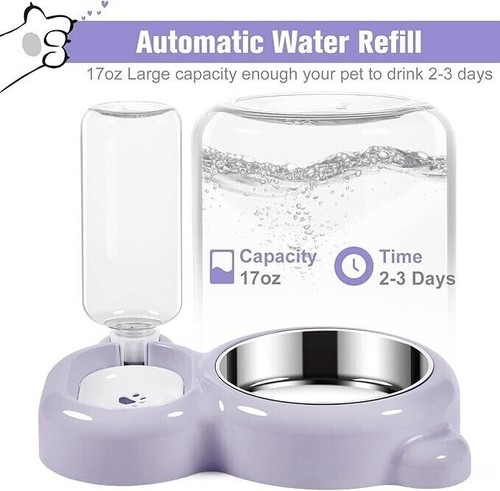 Food and Water Bowl with Water Dispenser for Dog and Cat Purple - Picture 3 of 6