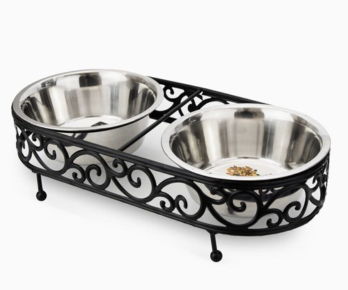 Elegant ElevatedDouble Pet Feeder Removable Stainless Bowls Metal Stand Dog/Cat - Picture 2 of 5