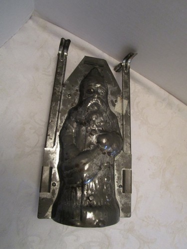 ANTIKE WEIHNACHTSMANN Dose Metall SÜSSIGKEITEN SCHOKOLADENFORM Original Clips Deutschland 9,75"t - Bild 3 von 12